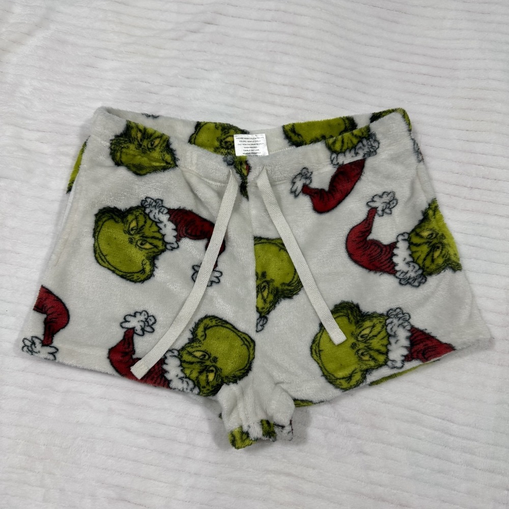 The Grinch Women's Plush Pajama Sleep Shorts Size Medium Christmas Lounge Shorts